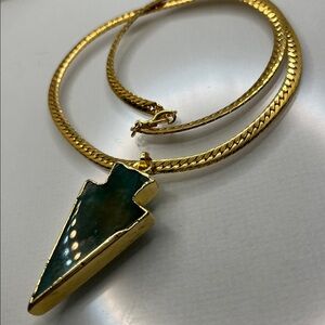 New Unisex 18k Gold Bohemian Green Agate Arrowhead Necklace Snake Chain Man 18”